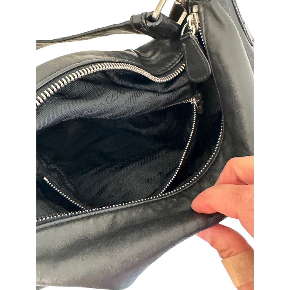 Prada Black Leather Shoulder Hobo Bag Adjustable Strap - Picture 9 of 16